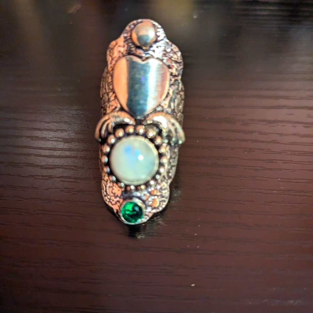 SALE - Unique Moonstone and Emerald Ring